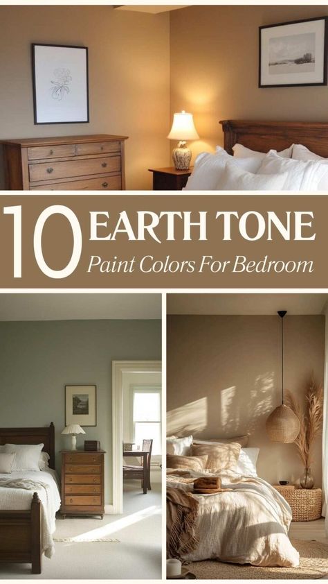 10 Earth Tone Paint Colors For Bedroom: Create a Cozy Space Peaceful Earthy Bedroom, Tan Walls Bedroom Color Palettes, Natural Bedroom Colors, Rental House Color Scheme, Earth Tone Wall Paint Colors, Earth Tone Bedroom Wall Color, Tan Color Walls, Earth Tone Paint Colors Bedroom, Bedroom Wall Colors Cozy