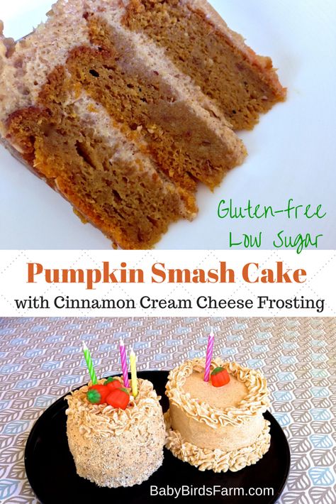 Pumpkin Smash Cake, Gluten Free Pumpkin Cake, Healthy Smash Cake, Cinnamon Frosting, Healthy Birthday Cakes, Smash Cake Recipes, Pumpkin Smash, Healthy Cakes, Cake With Cinnamon