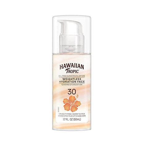 Hawaiian Tropic Weightless Hydration Lotion Sunscreen for Face SPF 30, 1.7oz | Travel Size Sunscreen, Oil Free Face Sunscreen, Sunblock Face Mini Sunscreen, Travel Size Sunscreen, Face Spf, Sunscreen For Face, Sunscreen Oil, Tanning Sunscreen, Hawaiian Tropic, Facial Sunscreen, Body Sunscreen