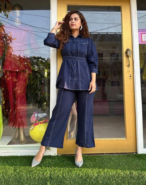 Co-ord set Summer Co Ords, Fancy Shirt, Denim Coat Women, Upgrade Your Wardrobe, Boutique Dress Designs, Co Ord Set, Denim Coat, Co Ord, Traditional Dresses