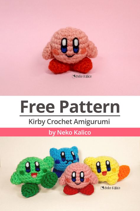 Kirby Amigurumi, Crochet Kirby, Cute And Easy Crochet, Cute Kirby, Amigurumi Crochet Free Pattern, Mario Crochet, Quick Crochet Patterns, Pola Amigurumi, Crochet Animals Free Patterns