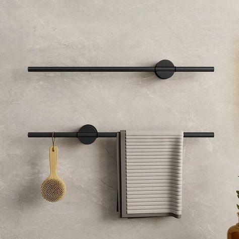 Bathroom Accessories Wall Mounted Towel Rack Space Aluminum Shower Room Holder Towel Hanger 40-50CM Towel Bar - AliExpress Modern Bathroom Towel Rack Ideas, Bathroom Towel Rack Ideas, Wall Mounted Towel Rack, Towel Organization, Bathroom Aesthetic, Minimal Wall, Chrome Bathroom, Bathroom Towel Bar, Towel Bars