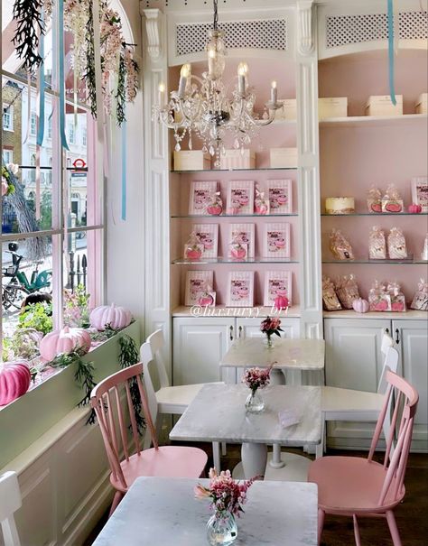 Event Room Design, Pink Bakery Aesthetic, Small Cafe Interior, Pastel Cafe, Girly Bar, Happy Cafe, Dream Bakery, Vintage Bakery, Bakery Shop Design