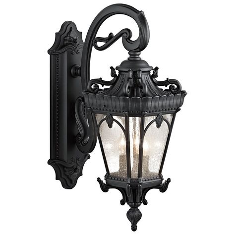 Wall Light Tournai Outdoor 3 Lamp Textured Black Clear Seeded B 60 Watt Black Outdoor Lights, Black Candelabra, Black Outdoor Wall Lights, Kichler Lighting, Wall Ceiling Lights, Outdoor Wall Lantern, Gold Highlights, Wall Lantern, Wall Fixtures