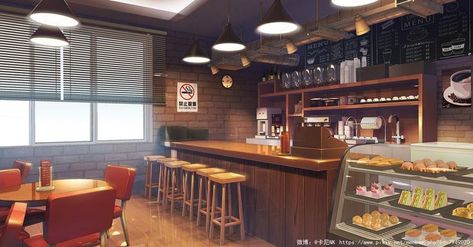 Anime Backgrounds Cafe, Sunnies Cafe, Coffee Shop Aesthetic, Image 3d, Anime Room, Background Vintage, Food Shop, Cafe Interior, Anime Background