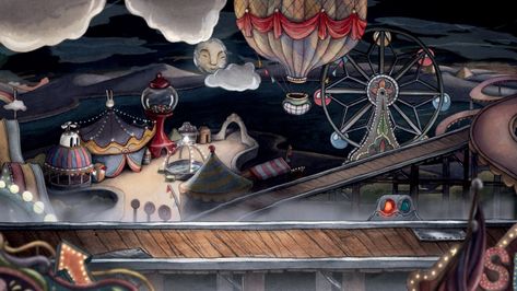 Cuphead HD Fondo De Pantalla Cuphead Background, Twisted Circus, 1930s Cartoons, Dance Remix, The Carnival, Background Art, Sketchbook Inspiration, Hd Backgrounds, Environment Concept Art