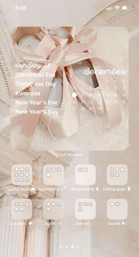 Ballet Homescreen, Ballet Widget Aesthetic, Ballet Lockscreen Aesthetic, Ballet Phone Wallpaper, Phone Theme Coquette, Aesthetic Widgets, Winter Iphone, Ballet Aesthetic, Iphone Layouts