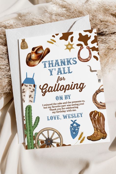 Cowboy Birthday Party Invitations, Rodeo Birthday Parties, Wild West Cowboys, Cowboy Birthday Party, Rodeo Birthday, Birthday Letters, Cowboy Birthday, Baby Shower Fun, Birthday Thank You