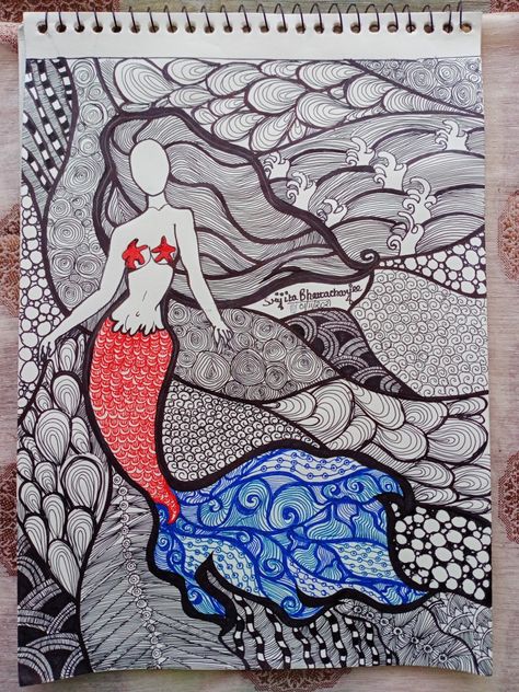 I myself discovered this one on Pinterest ... And I tried this one out but with a bit twist of colours ... Hope you all like it !! ♥️😊😊 Mermaid Mandala, Easy Art, Doodle Art Designs, Water Colour, Simple Art, Doodle Art, Art Designs, I Tried, Swirl