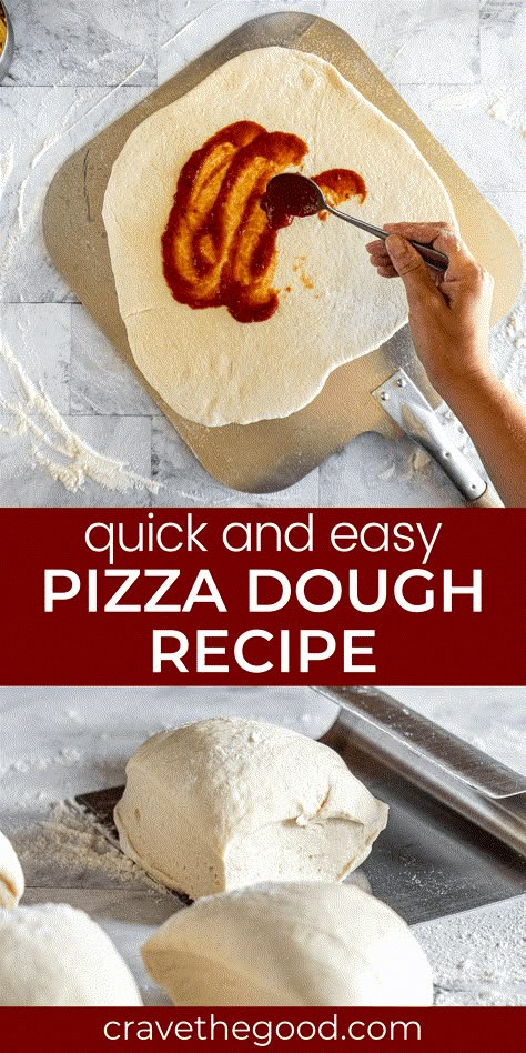 Looking for a quick and easy pizza dough recipe? We’ve got the perfect, foolproof recipe for you. It only takes 10 minutes to make this delicious easy pizza dough that will have your family begging for more. You can even make it ahead of time and keep it in the fridge or freezer so when hunger strikes, all you need to do is roll out some dough and pop it in the oven! This simple recipe is great, it tastes amazing and there are no complicated steps involved. | cravethegood.com Quick And Easy Pizza Dough, Crazy Dough, Easy Pizza Dough Recipe, Cottage Weekend, Egg Dumplings, Thick Crust Pizza, Fresh Pizza, Pizza Dough Recipe Easy, Yummy Pizza