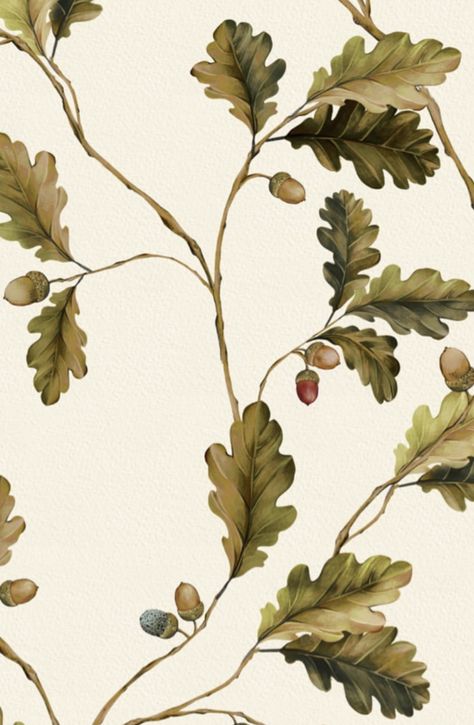 Autumn Illustration Aesthetic, Fall Prints Wallpaper, Oak Illustration, Acorn Wallpaper, Acorn Illustration, Oak Tree Art, Botanical Illustration Vintage, Fall Watercolor, Botanical Drawings