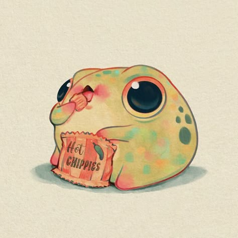 Funny Frog Illustration, Screaming Frog Drawing, Tiny Creatures Art, Cute Silly Doodle Ideas, Kawaii Animal Art, Animal Reference Photos For Drawing, Frog Cute Drawing, Cute Frogs Art, Wholesome Frog