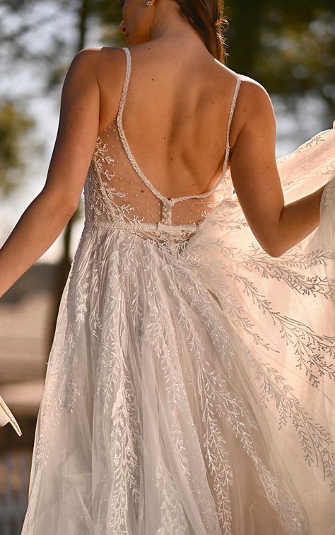 Ethereal A-Line Wedding Dress with Spaghetti Straps and Tulle Skirt - Martina Liana Wedding Dresses Spaghetti Wedding Dress, Wedding Dress With Spaghetti Straps, Martina Liana Wedding Dress, Ivory Gown, Open Back Wedding Dress, Martina Liana, Wedding Dress Pictures, A Line Wedding Dress, Wedding Dress Couture