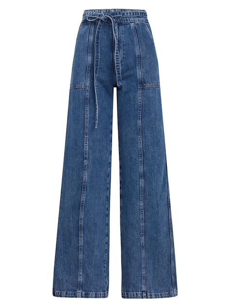 Shop Hudson Jeans Tie-Waist Wide-Leg Denim Trousers | Saks Fifth Avenue Denim Branding, Best Jeans, Hudson Jeans, Denim Trousers, Wide Leg Denim, Tall Model, Comfy Outfits, High Jeans, Denim Fashion