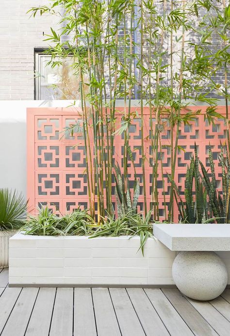 Pagar Modern, Breeze Block Wall, Palm Springs Home, Pool Room, Breeze Blocks, Palm Springs Style, Palm Spring, Concrete Planter, Contemporary Garden