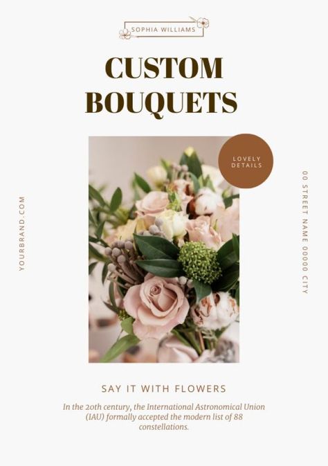 Simple Flower Store Flyer Florist Flyer Design, Florist Brochure, Florist Flyer, Store Flyers, Fundraiser Flyer, Flower Branding, Flyer Design Layout, Florist Design, Custom Bouquet