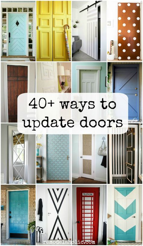 Lots of ways to update flat panel/hollow core, bifold, and outdated doors @Remodelaholic Bifold Door Makeover, Craftsman Door Casing, Update Doors, Bifold Doors Makeover, Door Makeover Diy, Closet Door Makeover, Bifold Door, Craftsman Door, Hollow Core Doors