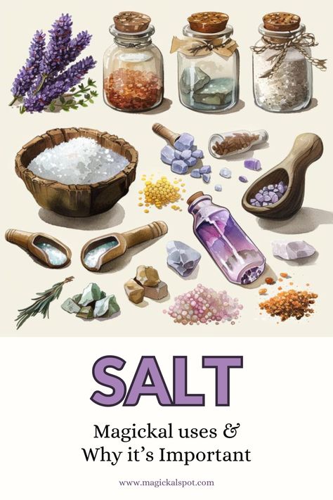 Purify and protect with 'Salt: How it’s Used in Magick & Why it is Important' 🧂✨. Discover salt's powerful role in cleansing spaces, forming protective barriers, and anchoring rituals. Learn why this ancient mineral is a cornerstone in magical practices for its grounding and purifying properties. Ideal for those seeking to incorporate elemental earth magic into their daily life and sacred space. 🌿🛡️ #SaltMagic #PurificationRituals Salt Uses Witchcraft, Witch Salt Recipes, Salt Bowl For Protection, Salt Magical Properties, Salt In Witchcraft, Salt Spells, Salt Magick, Witch Salt, Cleansing Spells