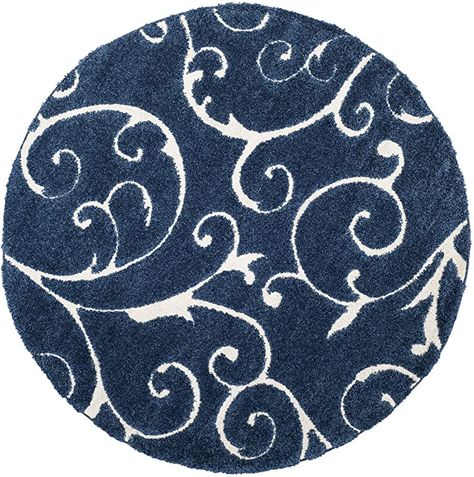 Amazon.com: Safavieh Florida Shag Collection SG455 Scrolling Vine Graceful Swirl Textured 1.2-inch Thick Area Rug, 5' x 5' Round, Dark Blue / Cream: Home & Kitchen Small Front Room, Foyer Rugs, Home Editorial, Dark Blue Rug, Dining Room Rugs, Beach Furniture, Flooring Carpet, Blue Rugs, Lap Siding