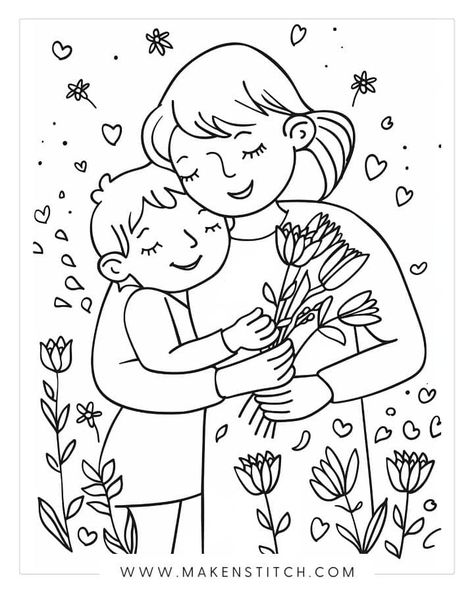 Relaxing Illustration, Mothers Day Coloring Cards, Mom Coloring Pages, Snowflake Wall, Mothers Day Coloring Pages, Mother's Day Projects, Make Flowers, Paper Snowflake, Bible Coloring Pages