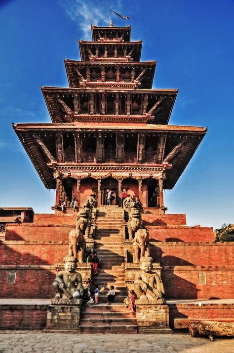 Nyatapola Temple in Bhaktapur, Nepal Nyatapola Temple, Bhaktapur Nepal, Pagoda Temple, God Healing, Nepal Kathmandu, Landlocked Country, Nepal Travel, Hindu Temple, Bhutan