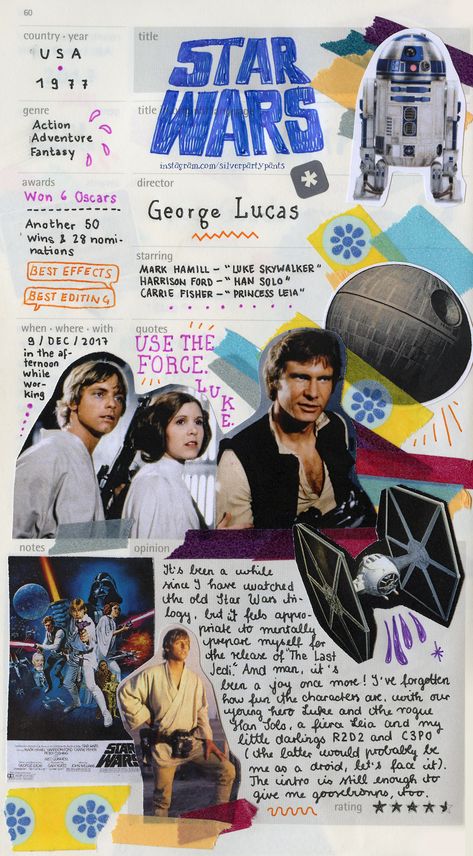 Harrison Ford Han Solo, Film Journal Ideas, Mark Hamill Luke Skywalker, Carrie Fisher Princess Leia, Movie Collage, Movie Journal, Star Wars Quotes, Film Journal, I Love Cinema