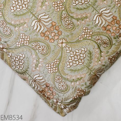 Indian Embroidered Fabric by the yard Sewing DIY Crafting Embroidery Wedding Dress Costumes Dolls Bags Cushion Covers Table Runners Blouses Blouses Indian, Embroidery Wedding Dress, Fabric Matching, Pista Green, Embroidery Wedding, Kids Crafting, Diy And Crafts Sewing, Sewing Diy, Embroidered Fabric