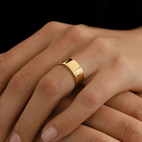 Wide Cigar Band in 14K Gold Vermeil or Rhodium Over Sterling Silver 7mm Wide Wide Flat Band Unisex Ring Men's and Women's by Trove - Etsy Hong Kong Thick Gold Wedding Band, Thick Wedding Bands, Thick Gold Band, Wide Gold Ring, Band Rings Women, Gold Wedding Bands Women, Future Engagement Rings, Ringe Gold, Gold Band Ring