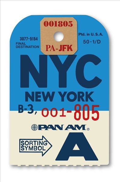 156 - PAN AM NEW YORK LUGGAGE TAG by Ella Freire Random Graphics, City Branding, Dorm Wall Decor, Design Cafe, Baggage Tags, Travel Tags, Dorm Walls, Pan Am, Royal Academy Of Arts