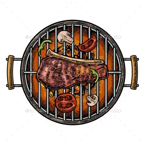 Bbq Grill Logo, Meat Drawing, Grilling Art, Mushroom Tomato, Eid Crafts, Skewers Grill, Paper Food, Chili Cook Off, Engraving Illustration