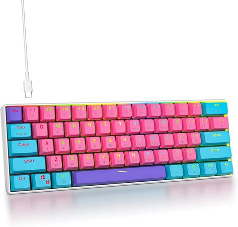 Fogruaden 60% Mechanical Keyboard, 61 Keys Gaming Keyboard, RGB Backlit, Ultra-Compact 60 Percent Wired Keyboard for Win/Mac PC Gamer, Easy to Carry on Trip (Pink, Red Switch) Video Game Devices, Mac Pc, Video Game Room, Gaming Keyboard, Mechanical Keyboard, Pc Gamer, Gaming Setup, Gaming Computer, Compact Design