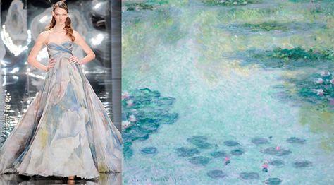 Elie Saab Haute Couture 2010  Monet's Water Lilies Inspirtation Monet Dress, Monet Inspired, Starry Night Wedding, Elie Saab Haute Couture, Monet Water Lilies, Museum Fashion, Trend Report, Water Design, Fashion Design Sketches