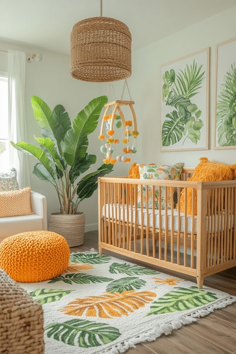 20 Stunning Boho Nursery Decor Ideas for a Cozy & Stylish Space Monstera Nursery, Nature Inspired Nursery, Adventure Room, Boho Baby Room, Tropical Nursery, Stylish Nursery, Bright Boho, Colorful Murals, Whimsical Wall Art