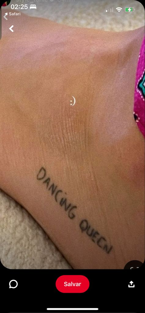 Dancing Queen Tattoo, Abba Tattoo, Idea Tattoo, Queen Tattoo, Foot Tattoo, Simplistic Tattoos, Foot Tattoos, Dancing Queen, Mini Tattoos