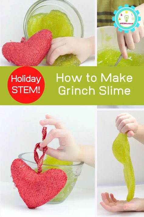 DIY Glittery Grinch Slime Recipe for Christmas Magic! Grinch Slime, Basic Slime Recipe, Borax Free Slime, Christmas Science Activities, Christmas Science Experiments, Cool Slime Recipes, Slime Ingredients, Halloween Stem, Christmas Science