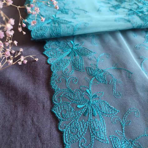 Non stretch turquoise Lace with floral embroidery for sewing lingerie. See more at my store! This stability lace is perfect for making lingerie, bra making, clothing, accessories, doll dresses, table runner decoration, home textile, gifts, bag decoration, skirt bottoming, home decor, and other projects you could imagine. 📏Width: 19cm (7.4") ✂️Sold by: 1 m = 1.09 yd (39.4'') If you order more than one quantity of the lace, you will receive it in one continuous piece. 💲 Price: 4.5$ The re... Textile Gifts, Lingerie Patterns, Making Clothing, Turquoise Lace, Bra Making, Bag Decoration, Sewing Lingerie, Doll Dresses, Decoration Home