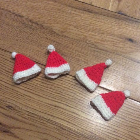 A crocheted Christmas Part 3… Miniature Santa Hat Pattern… – Little Jenny Button Crochet Santa Hat Free Pattern, Crochet Santa Hat Pattern, Crochet Christmas Hat, Santa Hat Pattern, Crochet Santa Hat, Crochet Christmas Hats, Crochet Christmas Ornaments Free, Crocheted Christmas, Crochet Snowflake Pattern