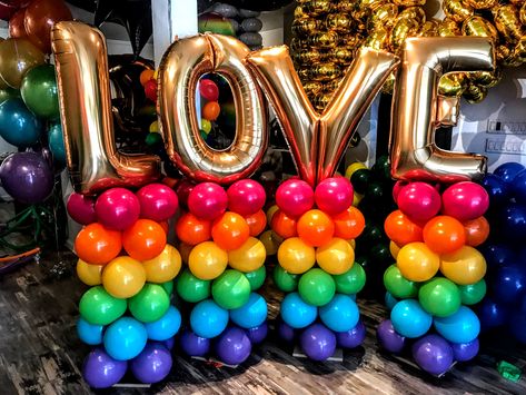 Rainbow Balloon Garland Backdrop, Pride Balloon Decorations, Lgbtq Event Ideas, Pride Backdrop, Pride Event, Pride Decorations, Pride Event Decor, Lgbtq Decoration Ideas, Ballon Tower