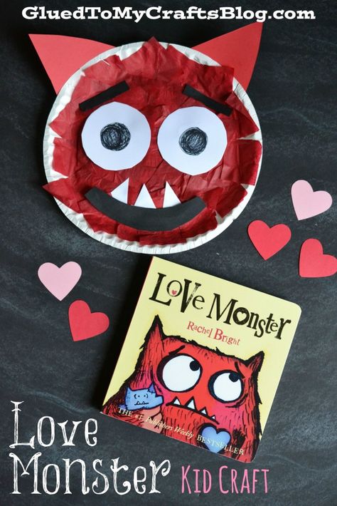 Paper Plate Love Monster {Kid Craft} Monster Book, Kindergarten Valentines, Storytime Crafts, Monster Craft, February Crafts, Valentine's Day Crafts For Kids, Preschool Valentines, Valentine Activities, Valentine Crafts For Kids