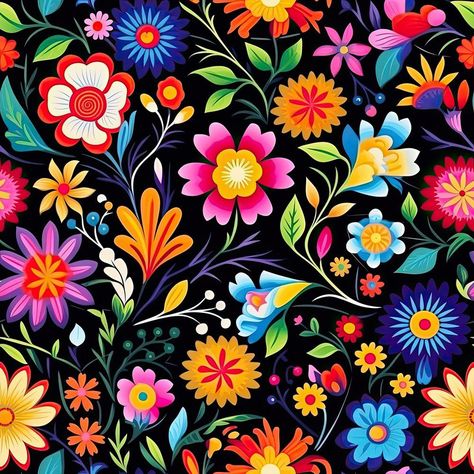 The Mexican Floral Fiesta Pattern 1 Fabric is a part of the Mexican Floral Fiesta Fabric Collection printed by Fun Sewing. Digitally Printed on 100% cotton and measures 43-45" wide. Fun Sewing prints are only available through ineedfabric.com, not sold in stores or anywhere else online. * Proudly Manufactured in Dickson, Tennessee USA! * * Even though we do our best to make certain that the colors in our fabric photographs are accurate, please be aware that your display screen may show small var Mexican Pattern, Art Supplies Bag, Huichol Art, Mexican Designs, Mexican Decor, Digital Print Fabric, Mexican Art, Native American Art, Textile Prints