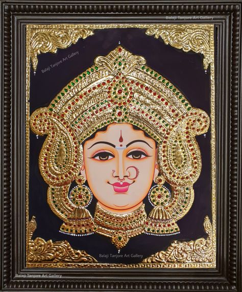 Tanjore Painting Durga Devi, Durga Lippan Art, Tanjore Sketches, Thanjavur Painting, Tanjore Art, Indian Traditional Paintings, Durga Devi, Tanjore Paintings, Ganesh Art Paintings