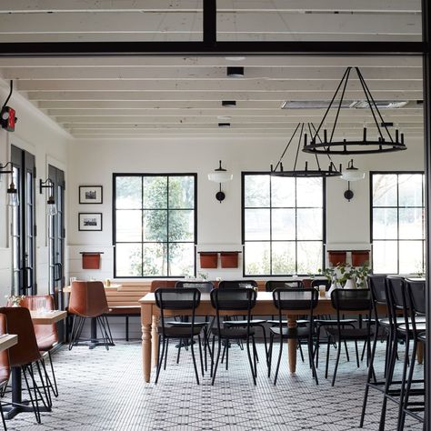 Magnolia Table Restaurant, Farmhouse Restaurant, Magnolia Table, Brunch Restaurants, Mexican Home, Interior Windows, Bar Height Table, Farm Design, Magnolia Homes