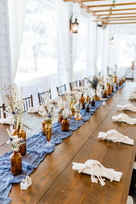 Boho Wedding Table Decor, Boho Reception, Boho Wedding Reception, Blue Fall Wedding, Wedding Inspiration Boho, Wedding Pampas, Boho Wedding Table, Slate Blue Wedding, Wedding Decor Boho