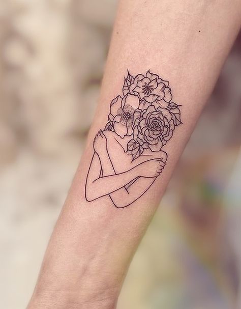 Arms Hugging Self Tattoo, Tattoo Hug Yourself, Hugging Myself Tattoo, Women Hugging Herself Tattoo, Girl Hugging Herself Tattoo, Hugging Yourself Tattoo, Self Hug Tattoo, Selflove Tattoo Ideas, Hugging Tattoo