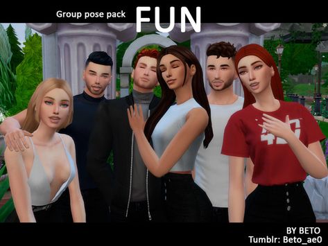 Beto_ae0's FUN - Group pose pack Sims 4 Poses, Prom Photography Poses, Sims 4 Couple Poses, Group Pose, Sims 4 Family, 4 Poses, Group Poses, Prom Poses, Sims 4 Dresses