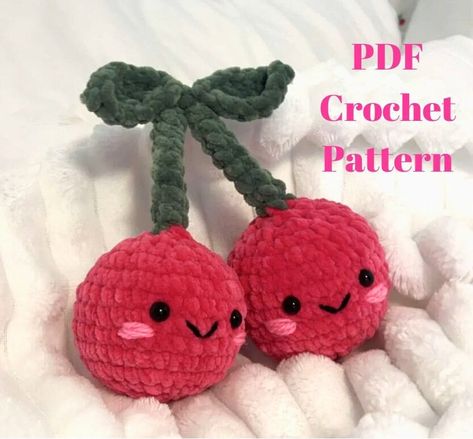 Create your own adorable set of plush cherries! This is an easy-to-follow crochet pattern perfect for beginners.  What's Included: - Instant download PDF crochet pattern - Step-by-step instructions  - List of materials needed - Skill level: Beginner-friendly Materials Needed: 1. Plush yarn 2. Pink and black thread to embroider the cheeks and the mouth  3. Safety eyes  4. Crochet hook 5.00 mm 5. Stuffing (Polyester fiber fill) Crochet Cherries, Crochet Cherry, Beginner Friendly Crochet, Cherry Pattern, Plush Yarn, Crochet Fruit, Crochet Design Pattern, Crochet Simple, Crochet Inspo