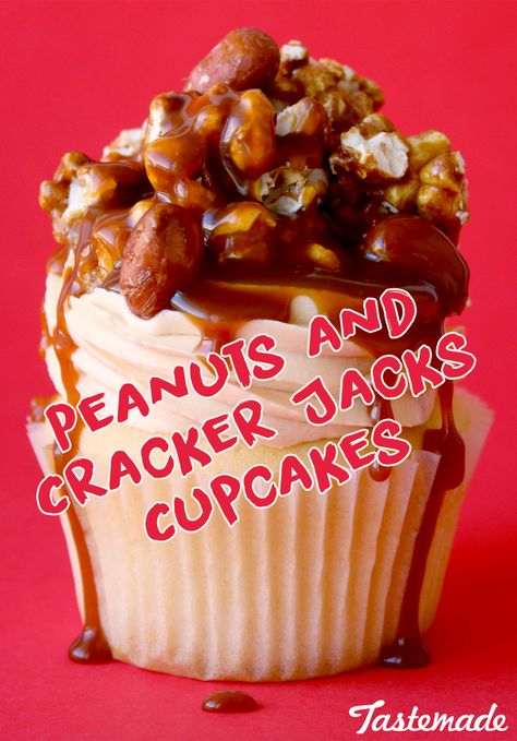 Peanuts & Cracker Jacks Cupcakes The Scran Line, Scran Line, Bake Sale Recipes, Fancy Cupcakes, Cracker Jack, Gourmet Cupcakes, Cracker Jacks, Baking Cupcakes, Bakery Recipes