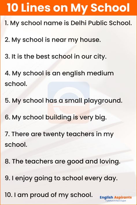 In this post, you are going to learn how to write 10 lines essay on my school in english. My school 10 Lines in English English Lines For Writing, English Essay, Essay On My School, My School Essay For Kids, My School Essay, English 4 Lines Sheet, My School Essay 10 Lines, My Favourite Teacher Essay, Letter Writing Examples