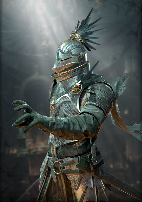 Raven Knight, Aurelien Mauranne on ArtStation at https://www.artstation.com/artwork/D88NG Raven Knight, Demon Souls, Dark Souls 3, The Knight, Knight Art, Knight Armor, Medieval Armor, The Raven, Fantasy Armor