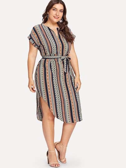 https://de.shein.com/Plus Size-c-1888.html?page=13 Plus Size Kleidung, Knee Length Dresses, Short Sleeve Dress, Plus Size Dress, African Dress, Knee Length Dress, Simple Dresses, Look Fashion, Striped Dress